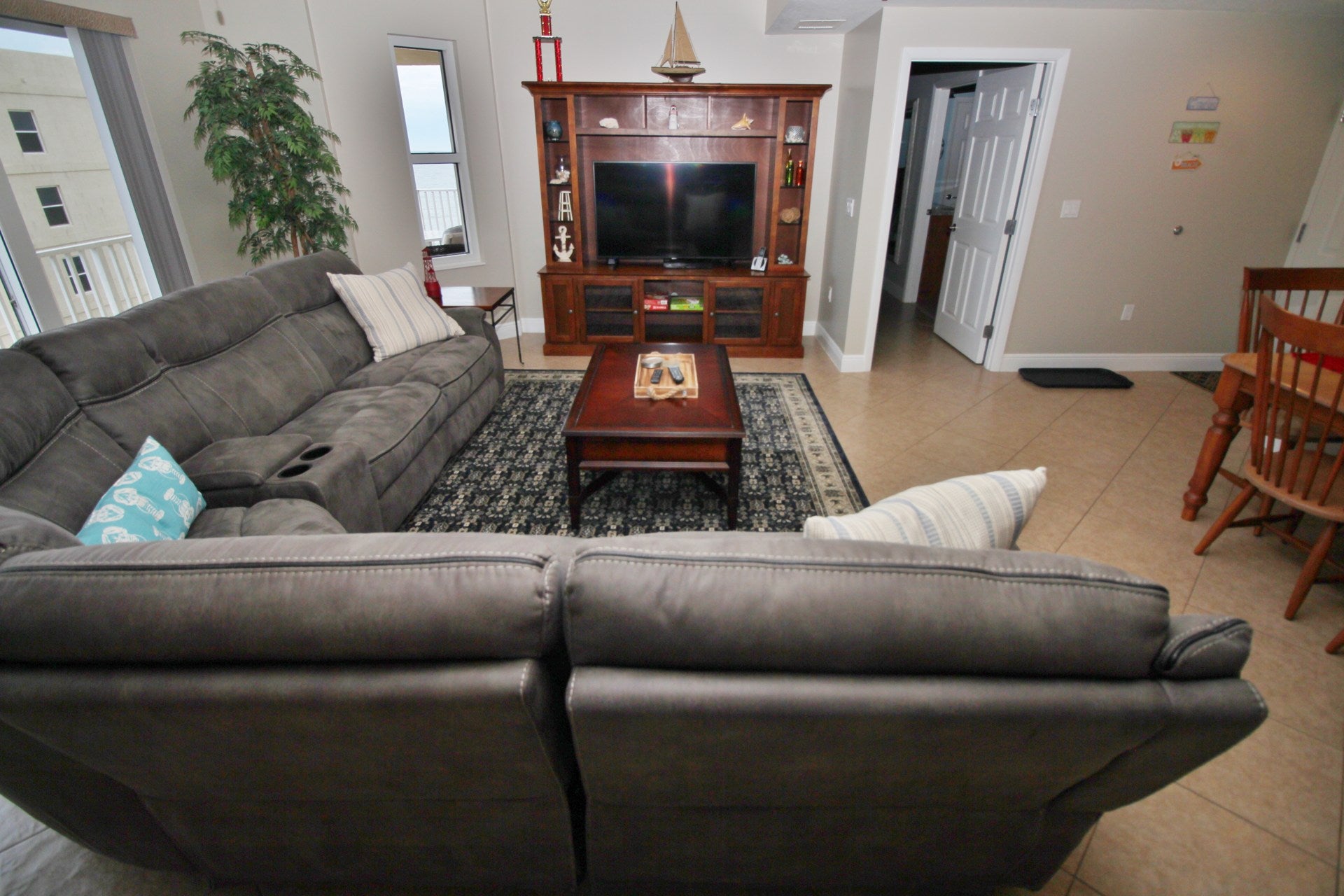 The Living Room offers a large TV for your entertainment