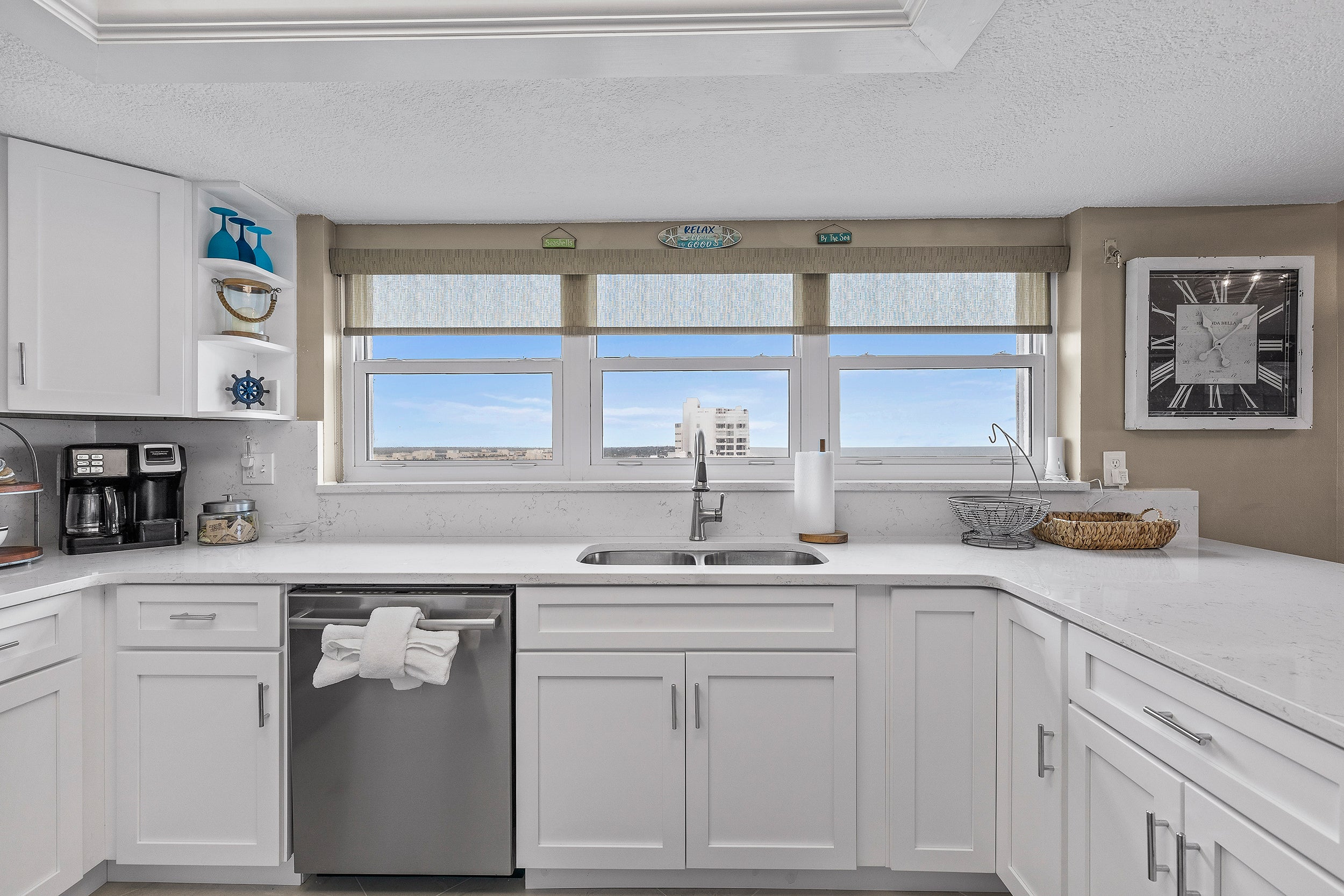 Kitchen with views down the beach