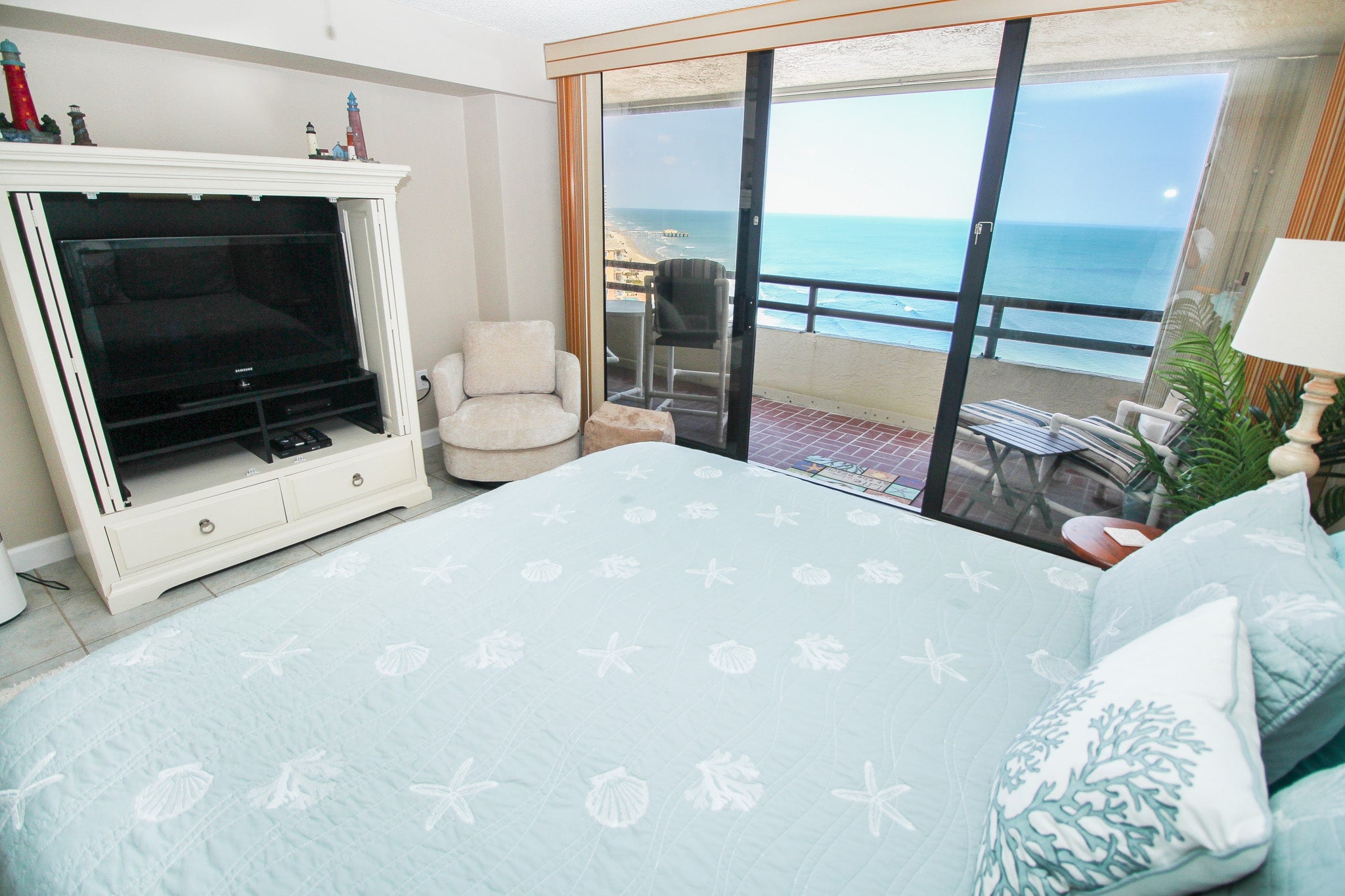 Access to the oceanfront balcony from the primary bedroom