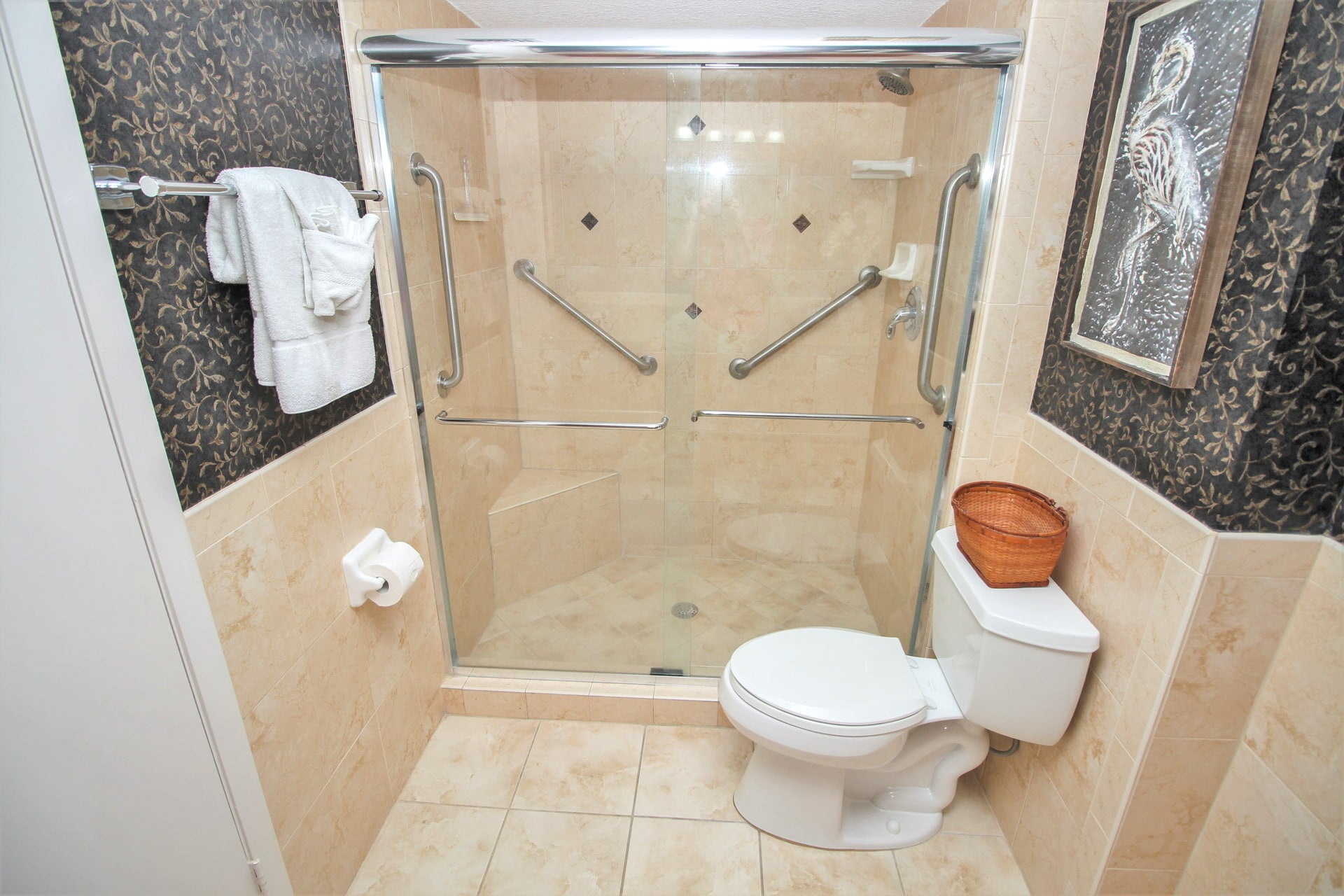 Shower with grab bars