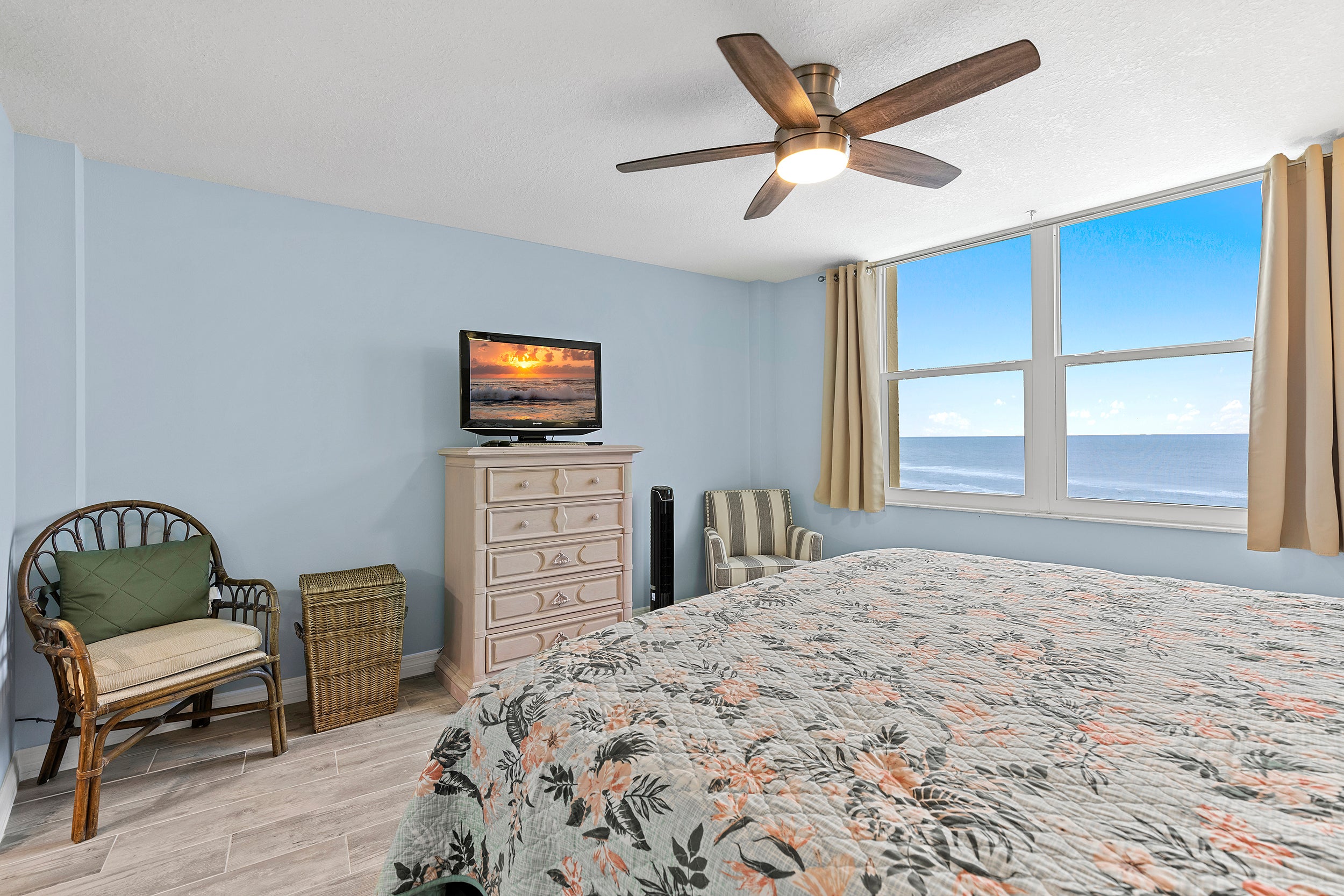 Primary Bedroom with Flat Screen TV and Ocean Views
