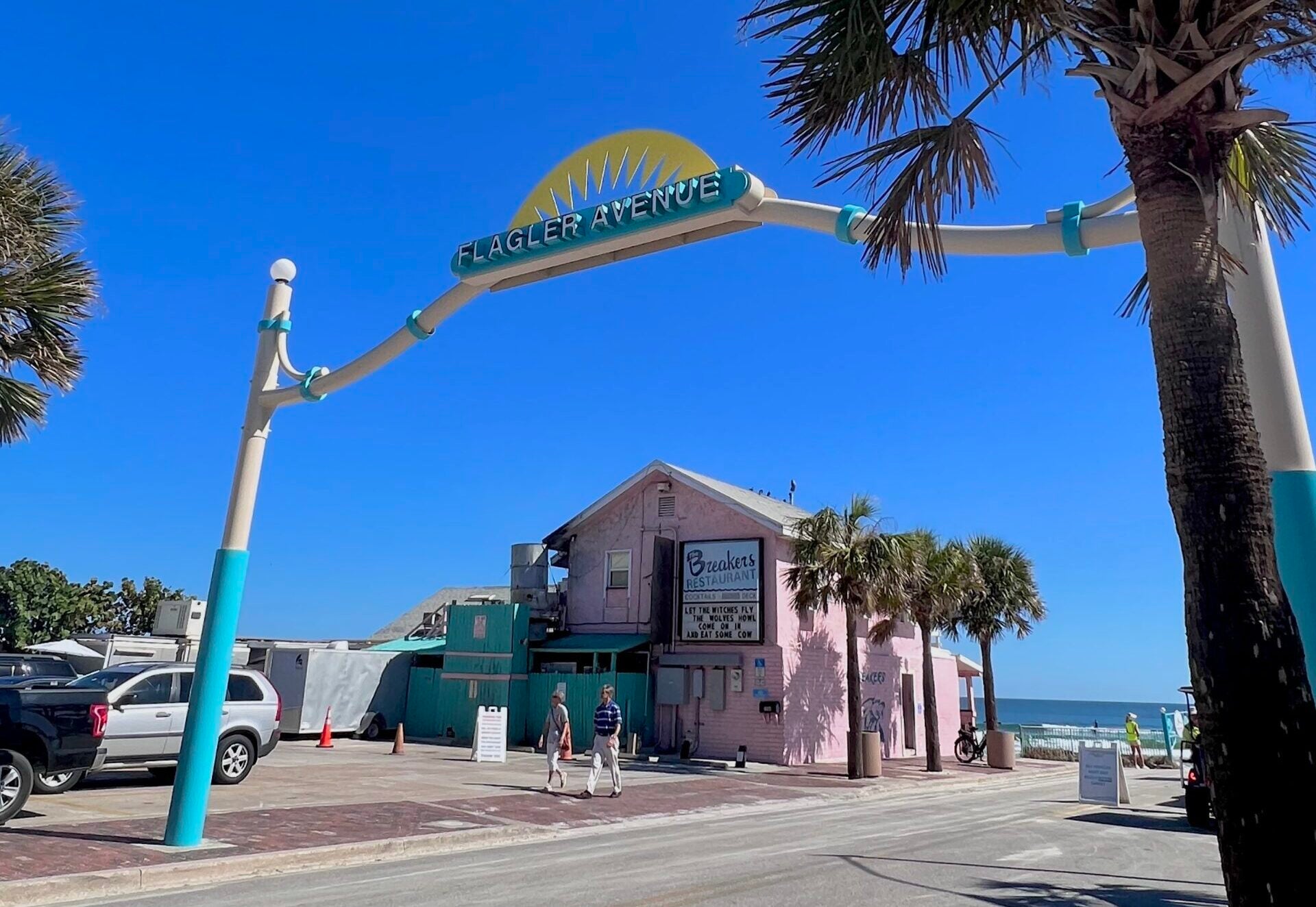 the breakers restaurant pink building beachfront